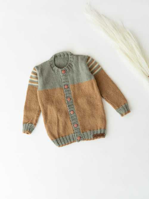 Handmade Self Design Sweater- Beige & Grey