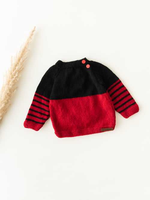 Unisex Handmade Self Design Sweater- Red & Black
