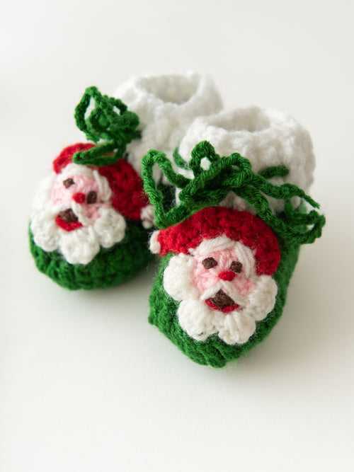Handmade Santa Booties- Green & White