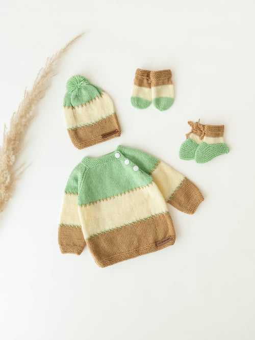 Embroidered Handmade Sweater Set- Light Green & Beige