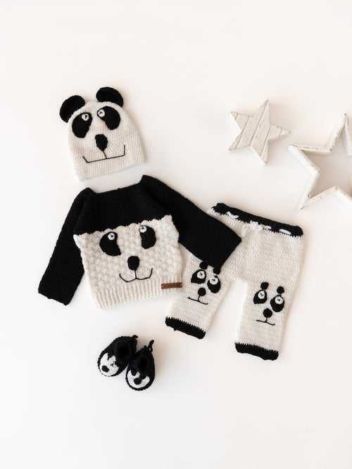 Handmade Panda Face Pyjama Set- White & Black