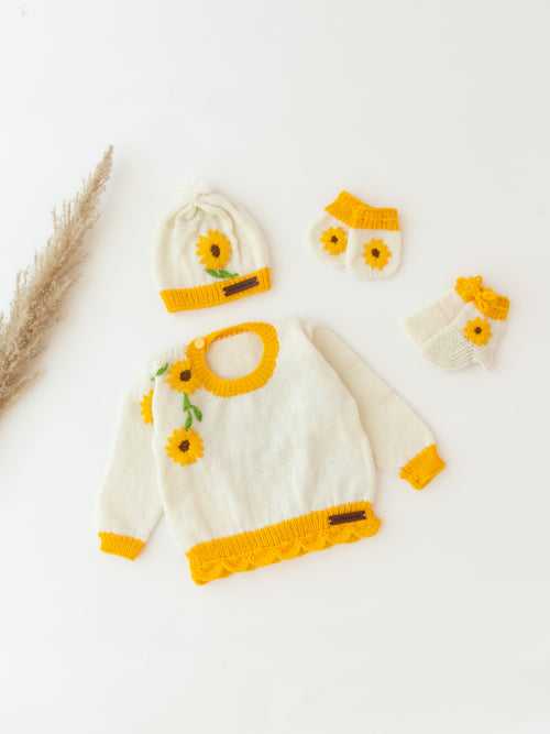Embroidered Handmade Sweater Set- Yellow & White