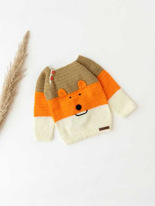 Mouse Embroidered Sweater-Beige & Orange