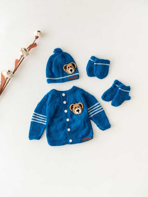 Handmade Teddy Embellished Sweater Set- Blue