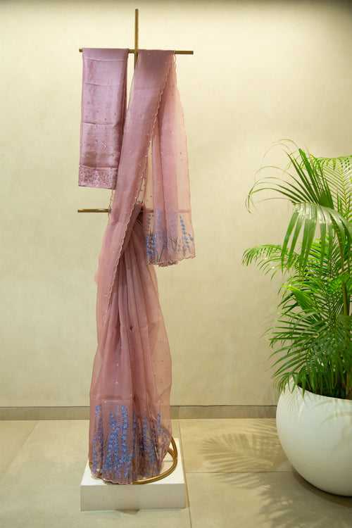 Lavander Flower Painted Organza Saree