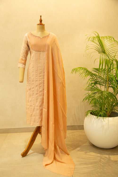 Pure Chanderi Semi- Stitched Silk Semi- Stitched Salwar Set