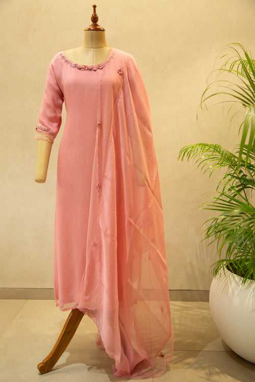 Viscose Peach Organza Semi Stitched Salwar