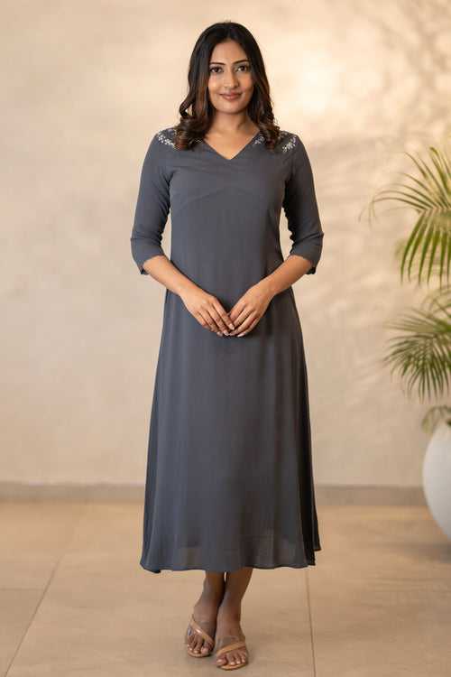 Greyish Hand Embroidered Kurti