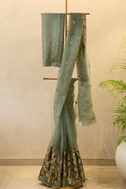 Sage Green Turkish Organza Saree