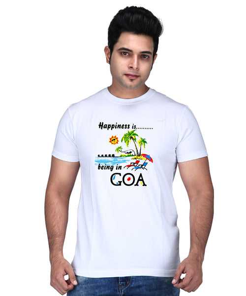 Happiness Is Being In Goa - Premium Round Neck Cotton Tees for Men - White