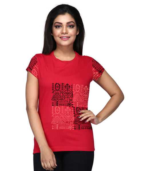 Square Art - Block Print Tees for Women - Red