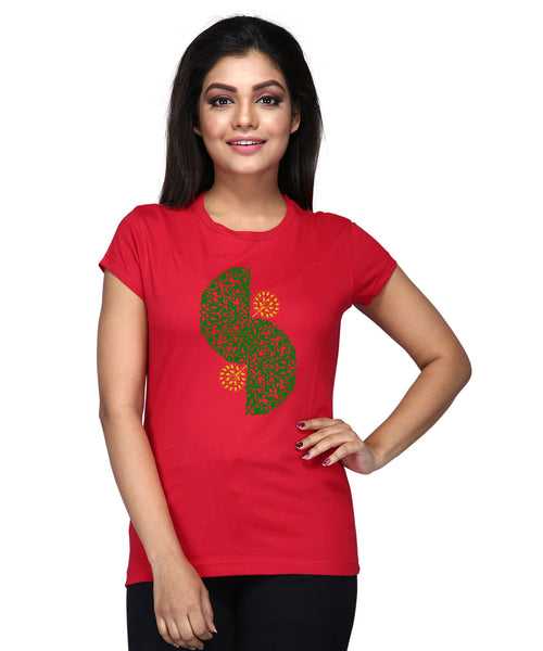 Semi Circle - Block Print Tees for Women - Red