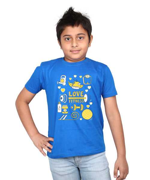 Love Fitness - Premium Round Neck Cotton Tees for Juniors - Electirc Blue