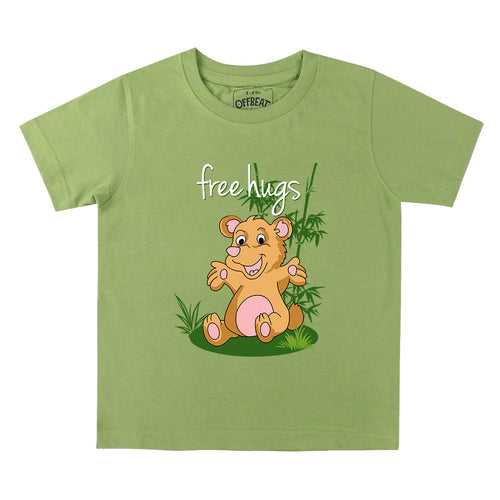 Free Hugs - Premium Round Neck Cotton Tees for Kids - Parrot Green