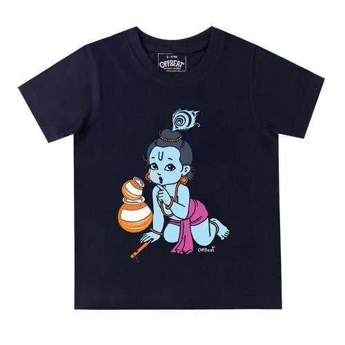 Makhan Krishna - Premium Round Neck Cotton Tees for Kids - Navy Blue