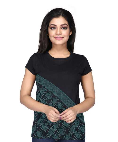 Cross Border - Block Print Tees for Women - Black