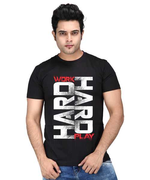 Work Hard - Premium Round Neck Cotton Tees for Men - Black