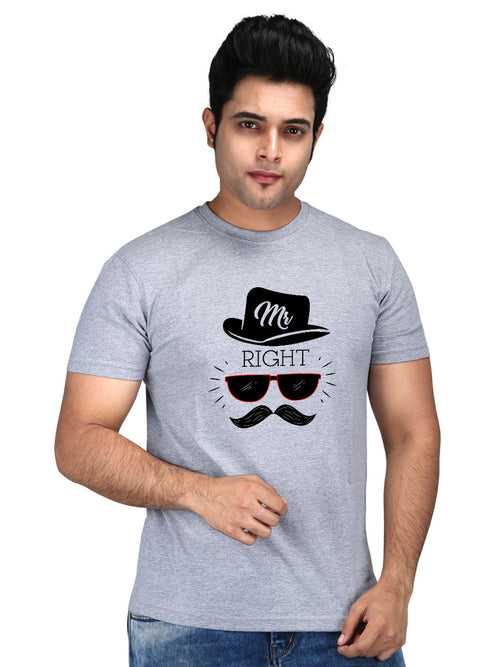 Mr. Right - Premium Round Neck Cotton Tees for Men - Grey Melange