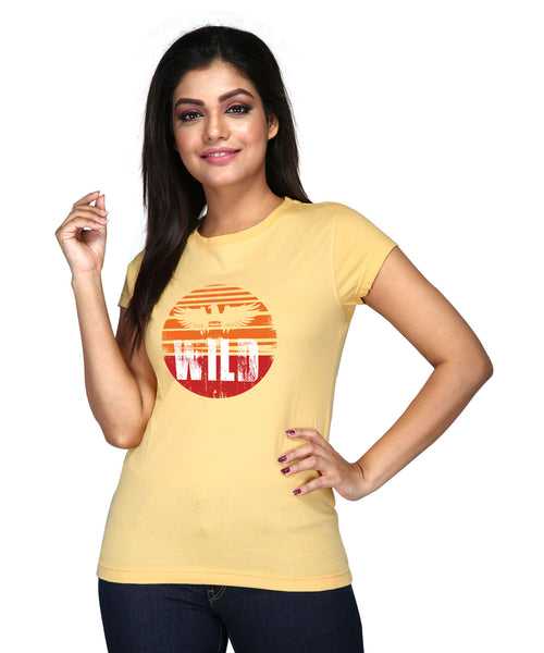 Wild - Premium Round Neck Cotton Tees for Women - Golden Yellow