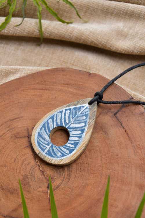Hand Painted Blue Bamboo Pendant