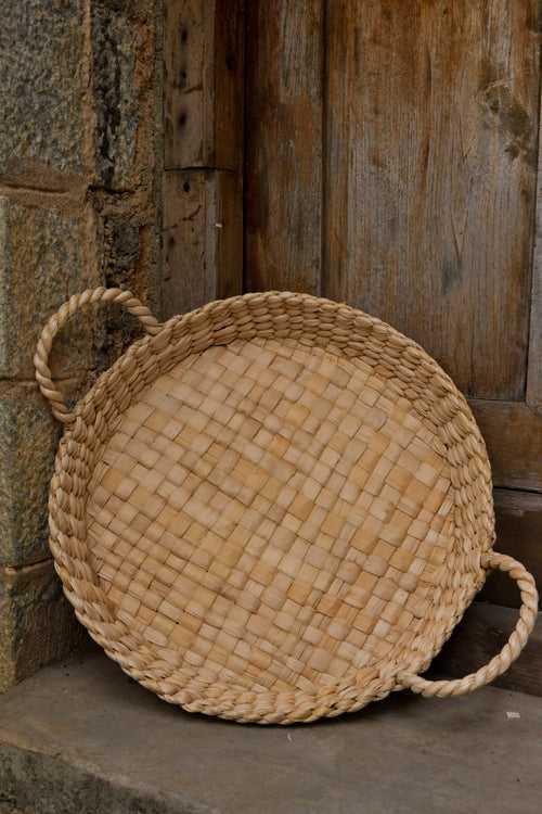 Banana Fibre Chequered Tray with Handle