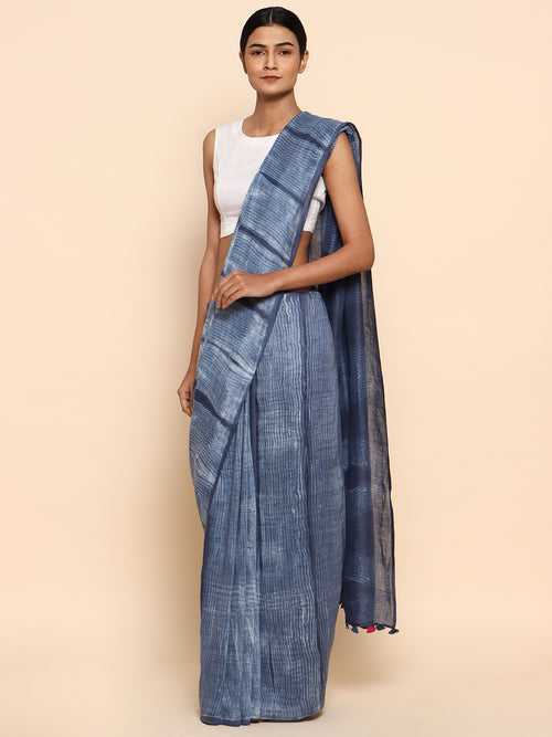 Blue Linen Shibori Saree