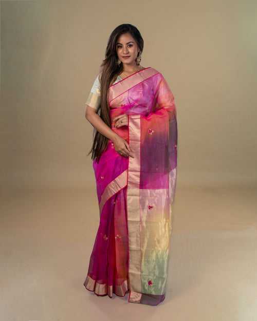 Iris Katan silk Chanderi Saree