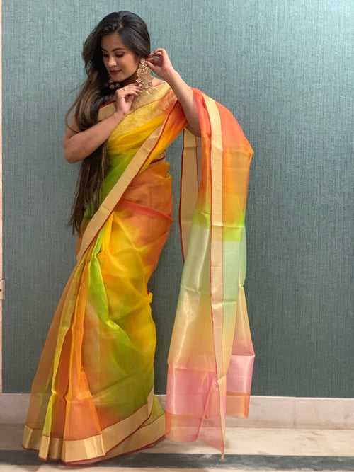 Sapphire Katan silk Chanderi Saree