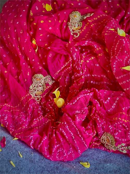 Pink zardosi Bandhini Saree