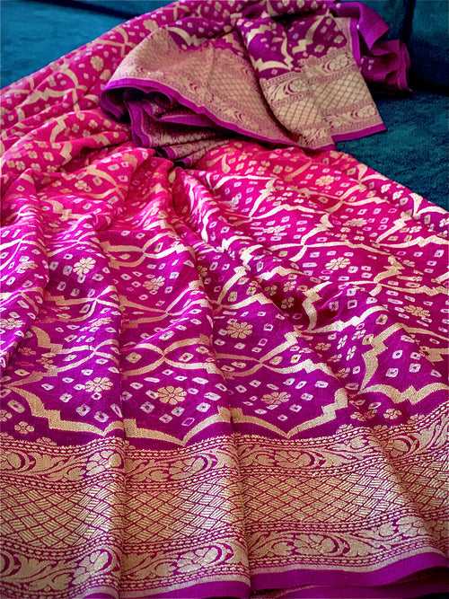 Heavenly Pink Banarasi Bandhini Saree