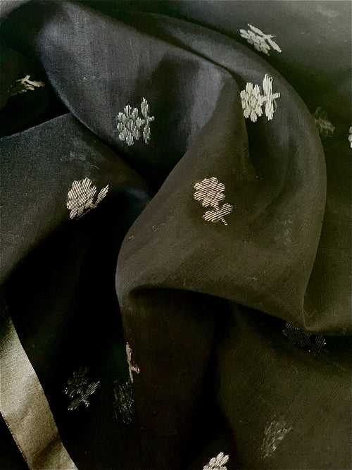 Silver flower - Chanderi Fabric