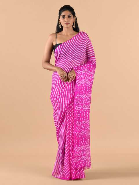 Hot Pink Georgette Leheriya Bandhini Saree