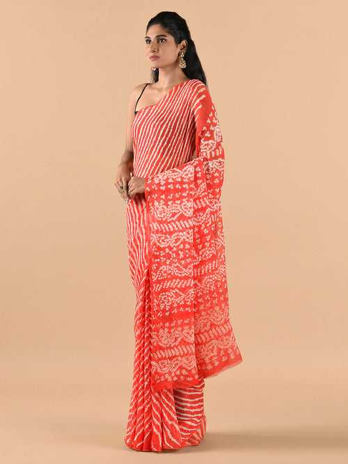 Burnt Orange leher bandhini Saree