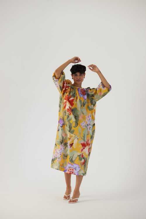 New Season Fall 23/Summer 24-Dress Cotton Satin Allora Midi Yellow-YAMBB33-Fashion Edit Yam