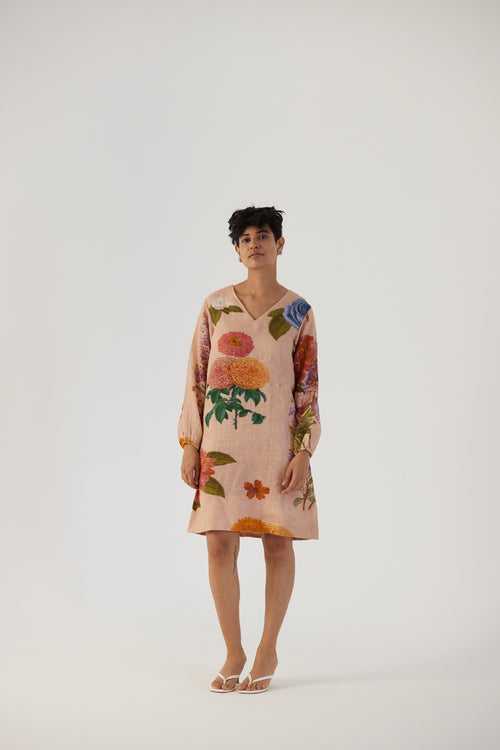 New Season Fall 23/Summer 24-Dress-Linen-Short-Vintage Garden Beige-YAMBB03-Fashion Edit Yam