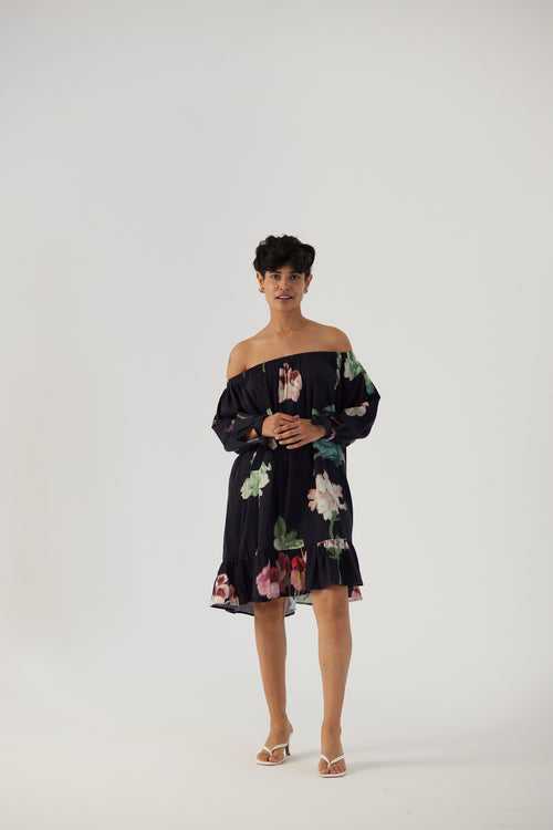 New Season Fall 23/Summer 24-Dress Cotton Satin Off-Shoulder Juliet Black-YAMBB25-Fashion Edit Yam