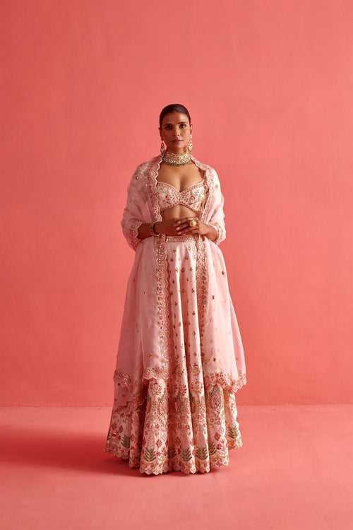 New Season Festive 2024-Coord Set-Raw Silk/Organza 3pcs Powder Pink-AS108-Fashion Wedding Edit Aarti Sethia