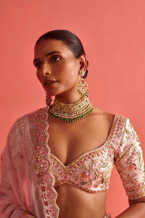 New Season Festive 2024-Dupatta-Organza Powder Pink-AS119-Fashion Wedding Edit Aarti Sethia