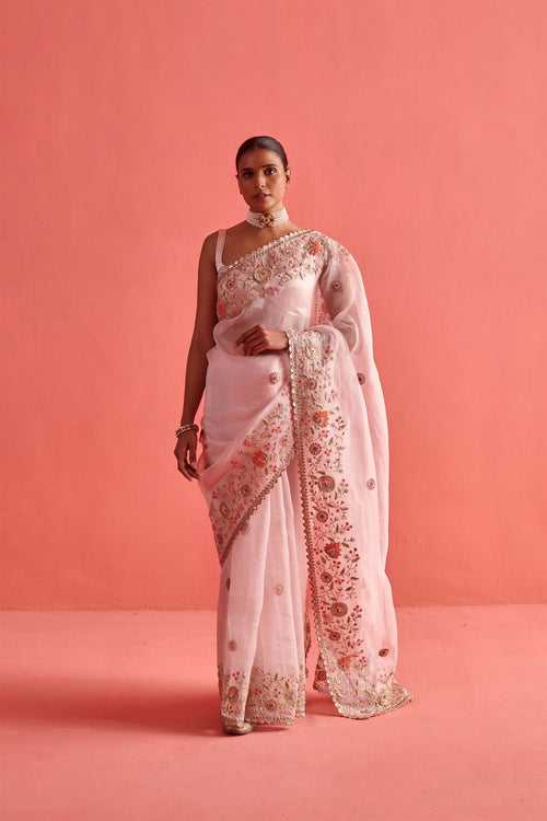 New Season Festive 2024-Saree-Organza/Mashru Silk 3pcs Powder Pink-AS103-Fashion Wedding Edit Aarti Sethia