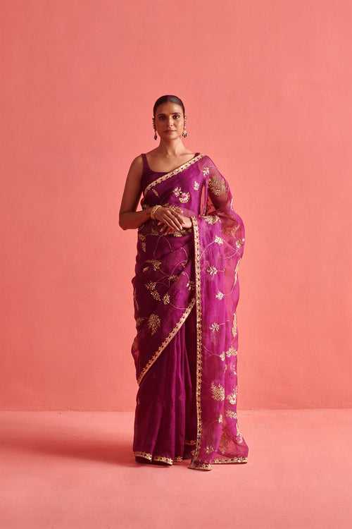 New Season Festive 2024-Saree-Organza/Mashru Silk 3pcs Wine-AS101-Fashion Wedding Edit Aarti Sethia
