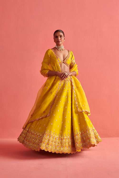 New Season Festive 2024-Coord Set-Raw Silk/Organza 3pcs Yellow-AS110-Fashion Wedding Edit Aarti Sethia