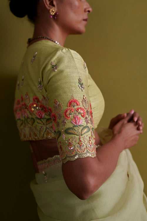 New Season Festive 2024-Blouse-Raw Silk Pista Green-AS122-Fashion Wedding Edit Aarti Sethia