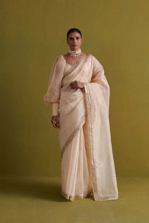 New Season Festive 2024-Saree-Organza/Raw Silk 3pcs Beige-AS107-Fashion Wedding Edit Aarti Sethia