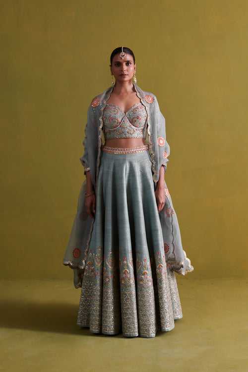 New Season Festive 2024-Coord Set-Raw Silk/Organza 3pcs Marine Blue-AS109-Fashion Wedding Edit Aarti Sethia