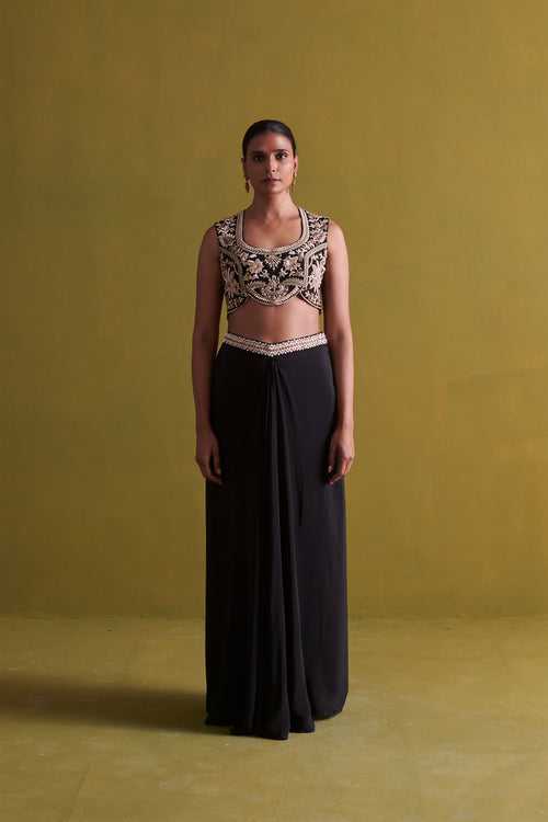 New Season Festive 2024-Coord Set-Crepe Silk/Bemberge Satin 2pcs Black-AS118-Fashion Wedding Edit Aarti Sethia