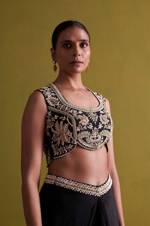 New Season Festive 2024-Bustier Top-Crepe Silk Black-AS121-Fashion Wedding Edit Aarti Sethia