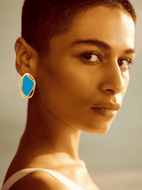 Fashion Jewelry-18k Gold Plated-Earrings-Cancun-Pacific Blue (S)-RIVA1018_PB_S-Fashion Edit Voyce