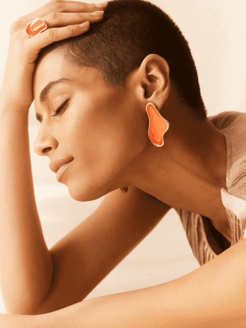 Fashion Jewelry-18k Gold Plated-Earrings-Ibiza-Orange Coral-RIVA1019_O-Fashion Edit Voyce