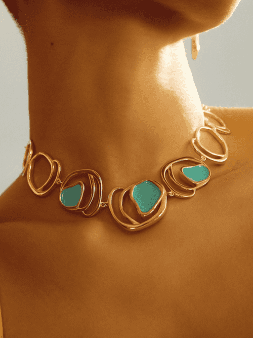 Fashion Jewelry-18k Gold Plated-Necklaces-Morjim-Teal-RIVA1033-Fashion Edit Voyce