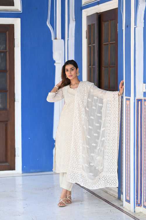 Ikhtiyar Chikankari Chanderi Suit Set